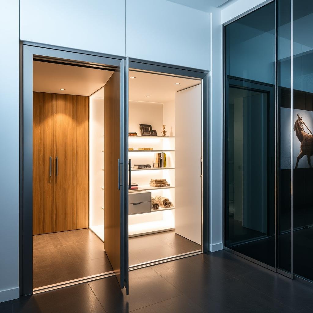 Arclinea Pocket Door System with concealed storage and integrated lighting