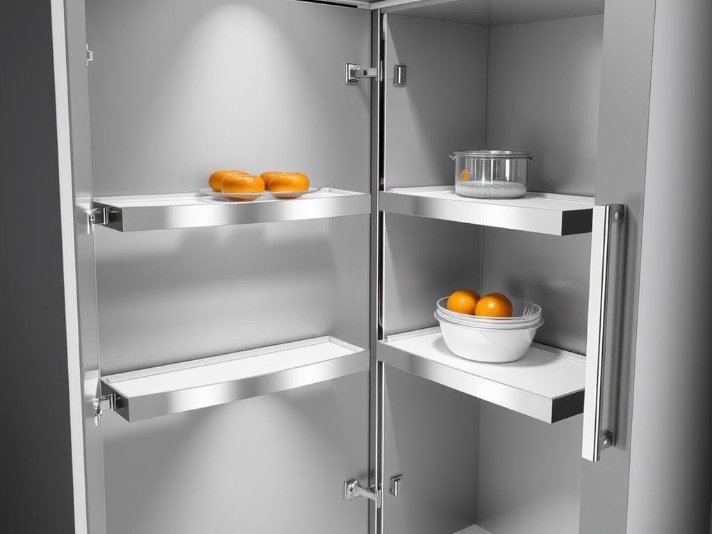 Kesseböhmer LeMans Corner Cabinet System showing the swing-out shelving mechanism