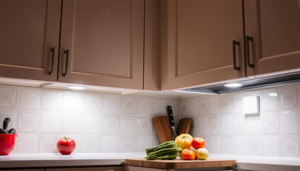 LepoTec Wireless Motion Sensor Cabinet Lights installed in a kitchen setting