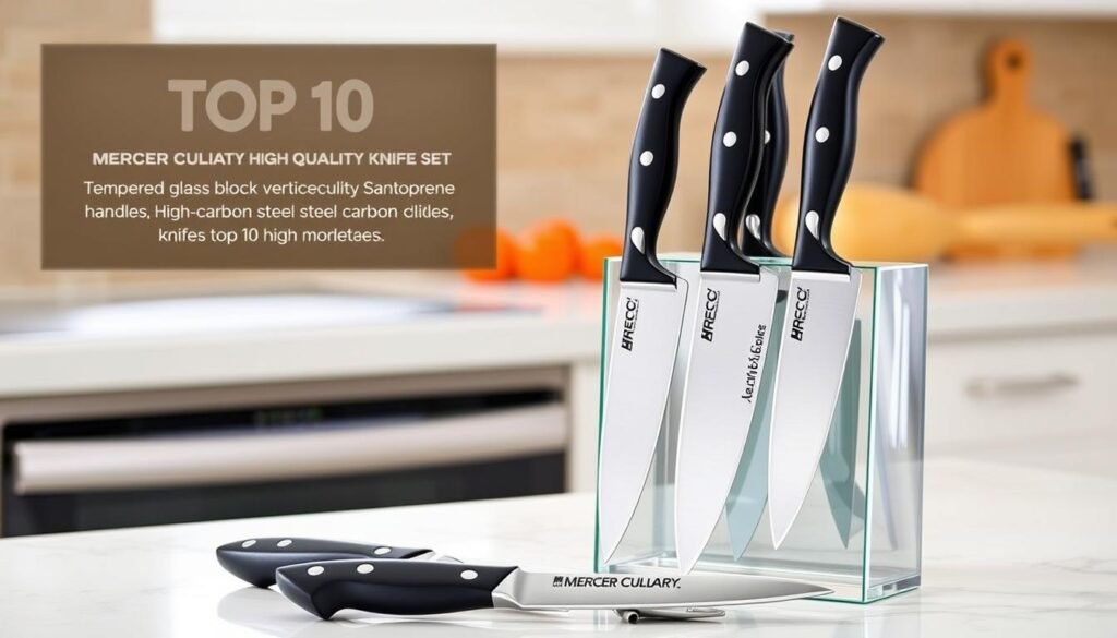 Mercer Culinary Genesis 6-Piece knife set with Santoprene handles and tempered glass block