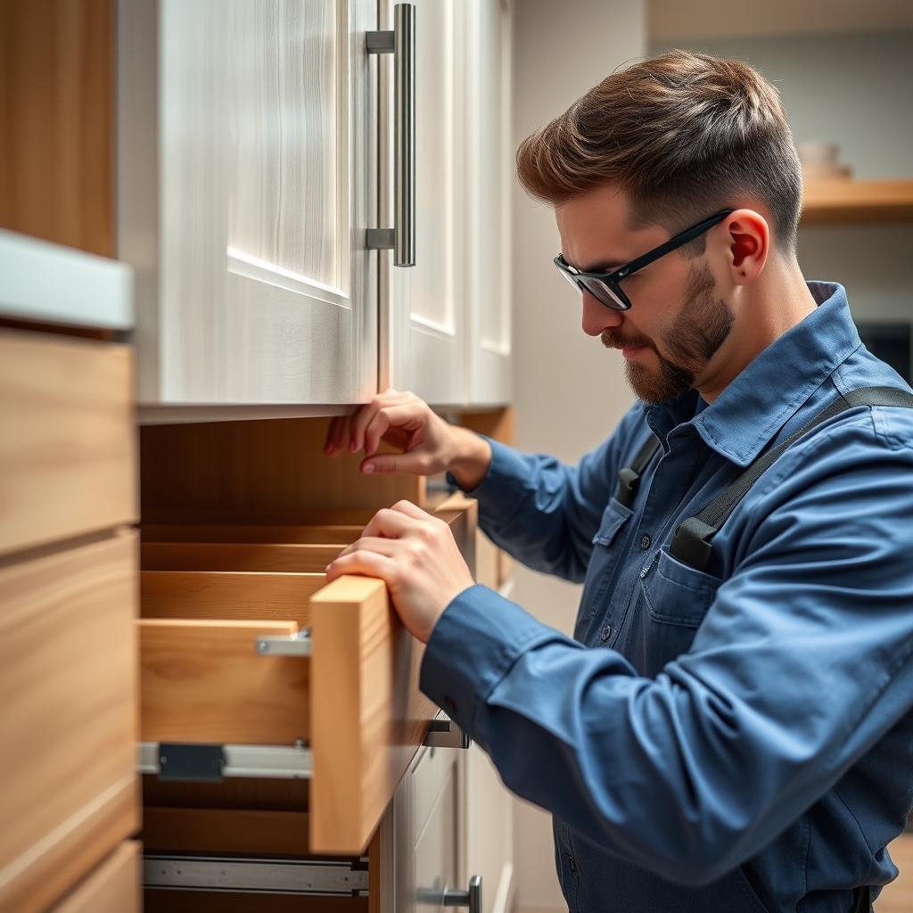 Professional inspection and adjustment of luxury kitchen storage mechanisms