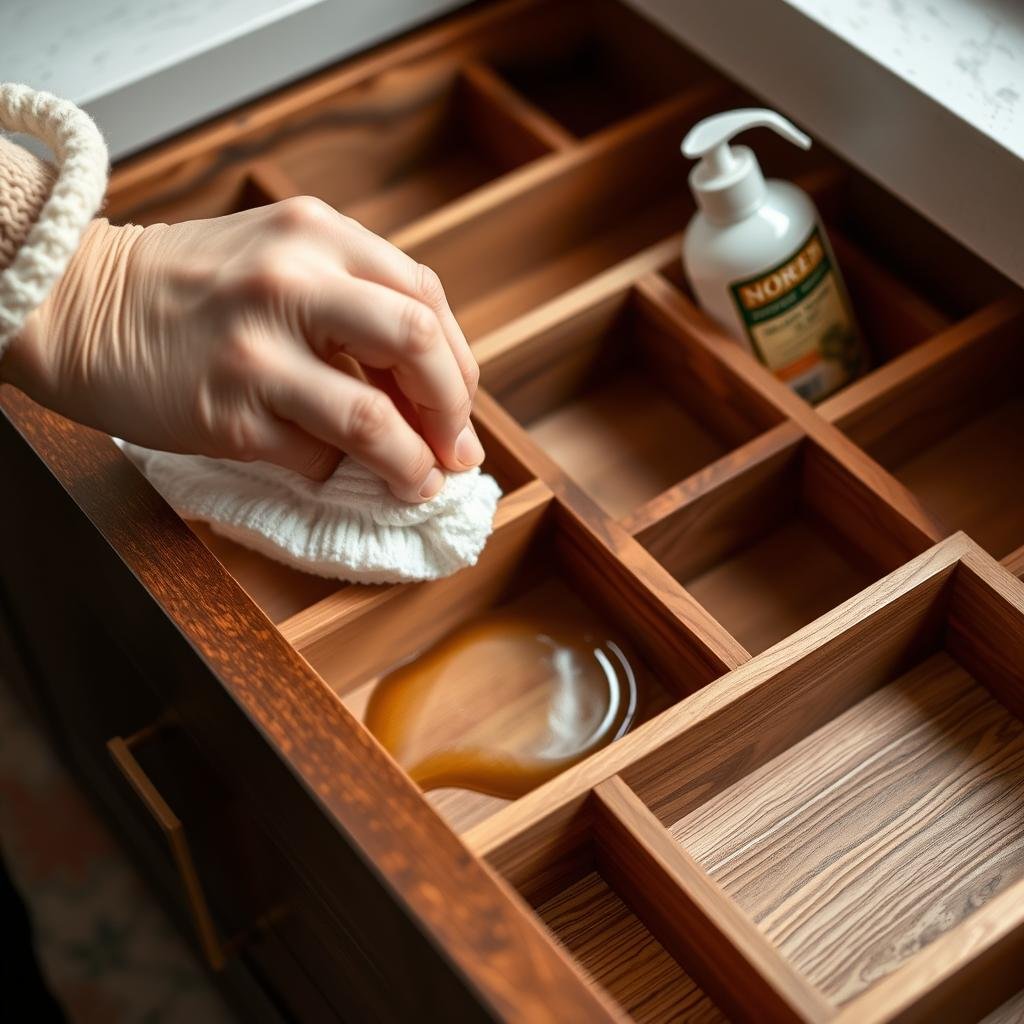 Regular cleaning of premium wood drawer organizers with appropriate products