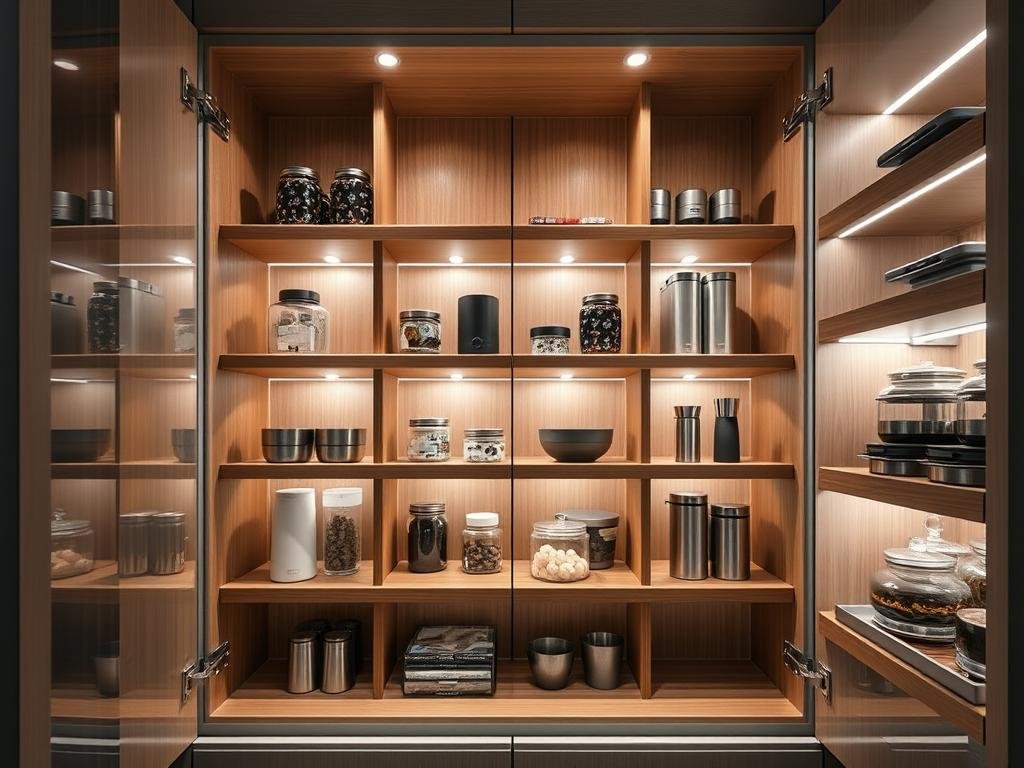 SieMatic MultiMatic Aluminum Interior System showing modular storage with integrated lighting