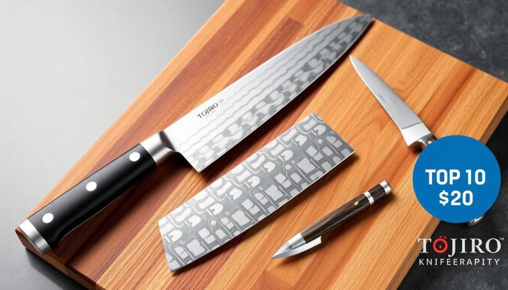 Tojiro DP Damascus 3-Piece knife set with Damascus pattern blades and western-style handles