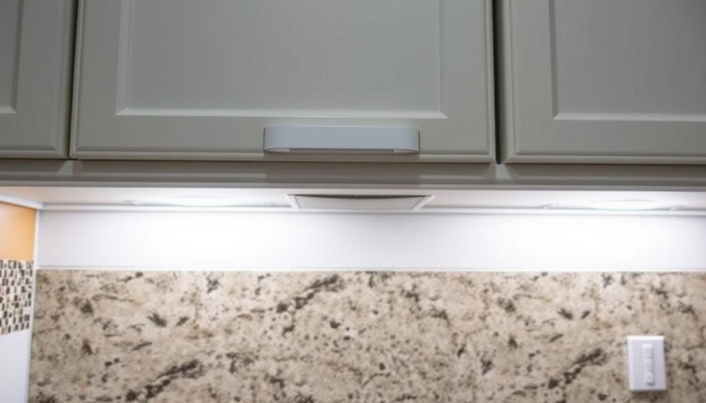 UltraPro Direct Wire LED Light Fixture installed under kitchen cabinets