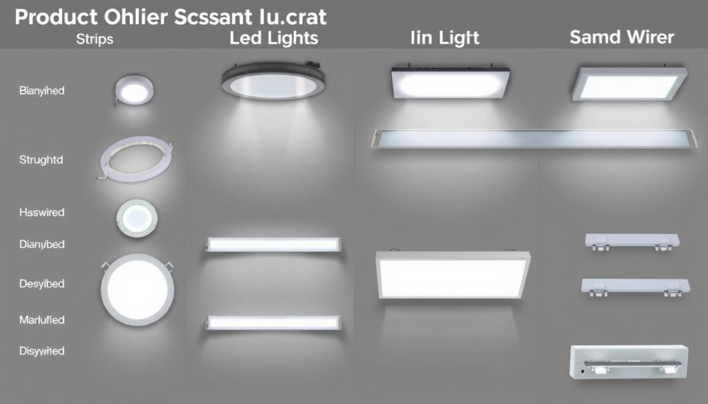 Various types of under-cabinet lights displayed together for comparison