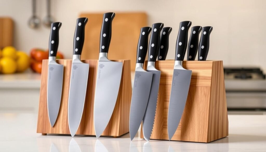 Wüsthof Classic Ikon 6-Piece knife set with black handles and wooden knife block